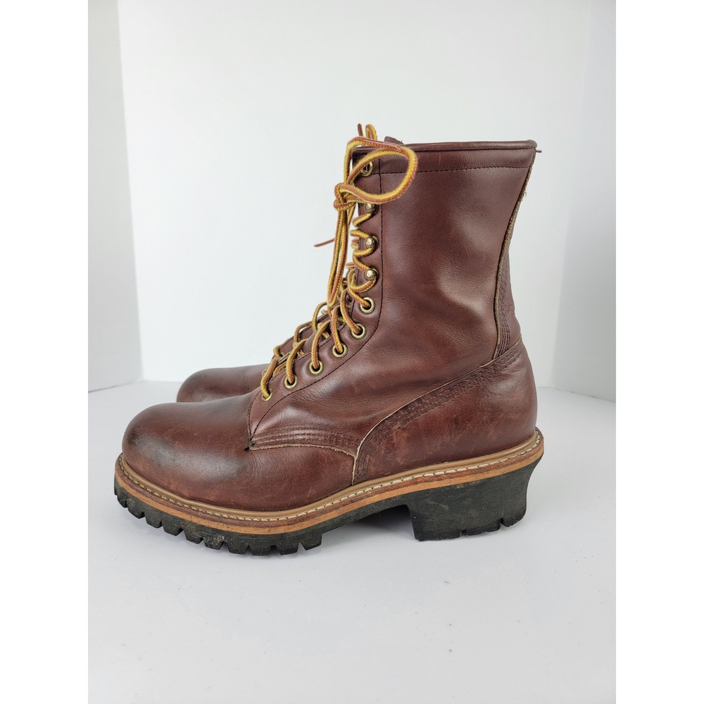Vintage 90s Red Wing Logger Boots 8 EE Brown Steel Toe 2218 ANSI Z41 PT91 Vibram - Picture 3 of 16